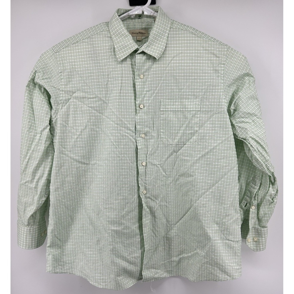 Tommy Bahama 100% Cotton Long Sleeve Button Down Green Checkered 17 34/35‎